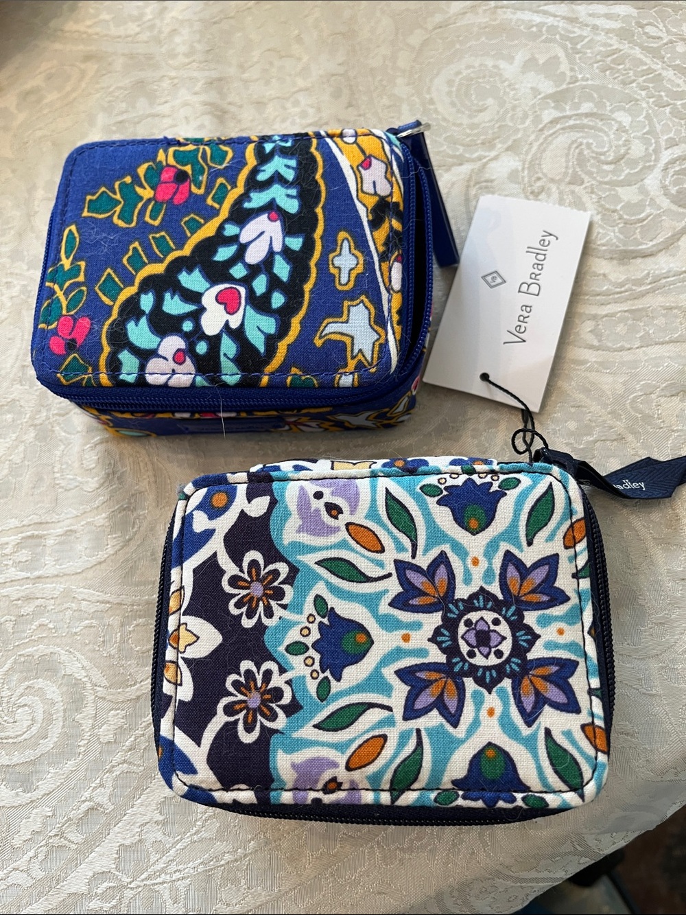 Vera Bradley Navy, Turquoise White Floral Quilted Cosmetic Cases (Set of 2) NWT
